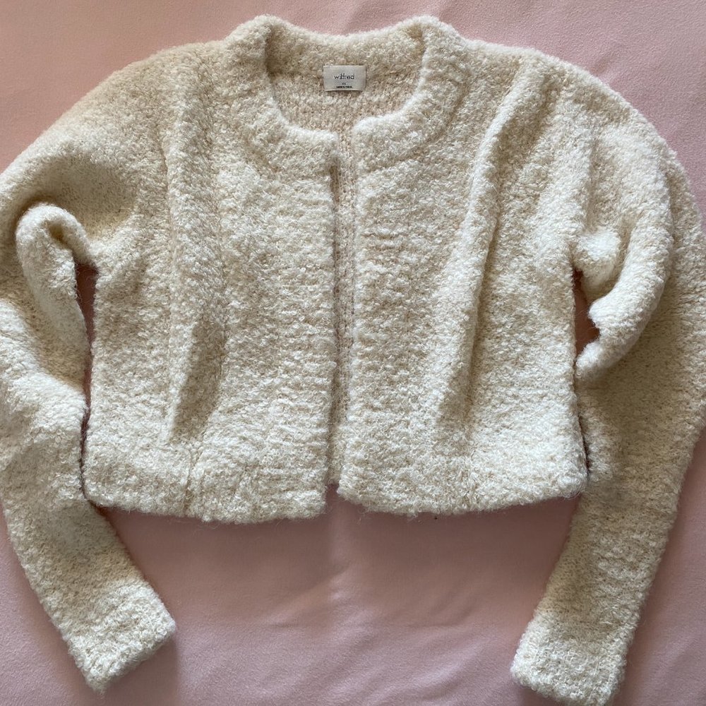 Aritzia Wilfred Open-front No Zip Wool Cardigan Fuzzy Warm White Cream